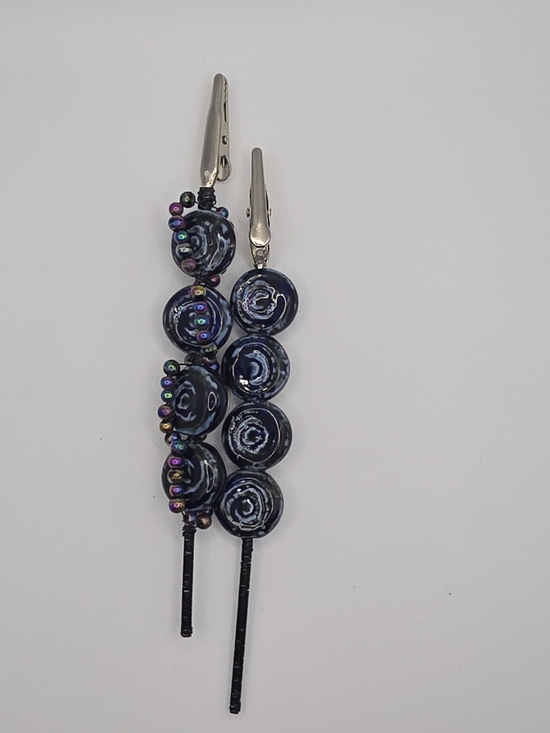 Lady Craft Accessories - Artisan Navy Blue Beaded Clips